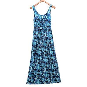 Soma Tie Dye Maxi Dress Aqua Navy Black Sleeveless Stretch Pullover Size S